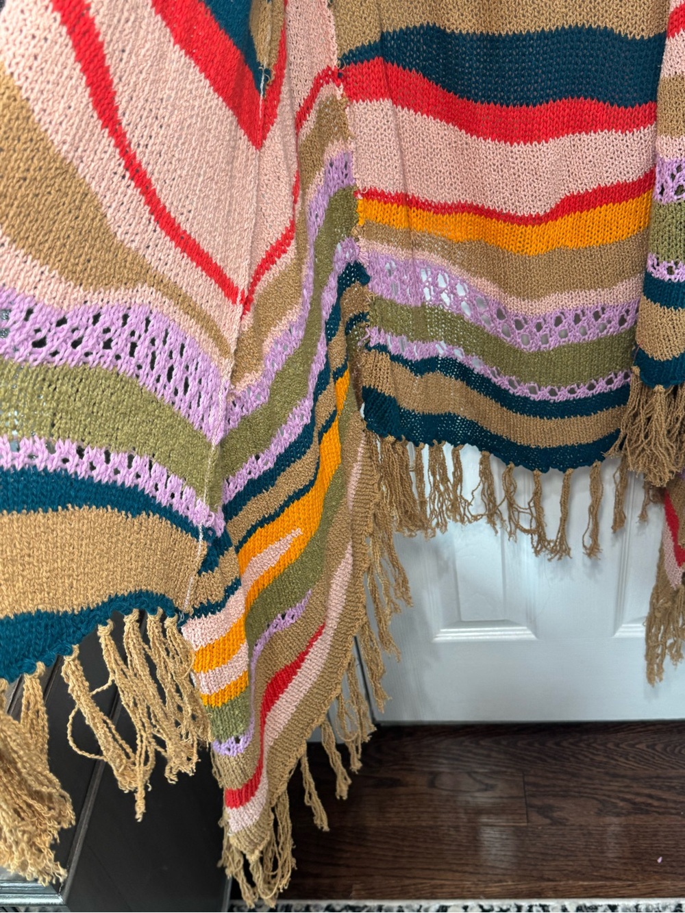 πππ Free People Bohemian Multi Stripe Hooded Fringe Cardigan Sweater Poncho πππ - Picture 8 of 11